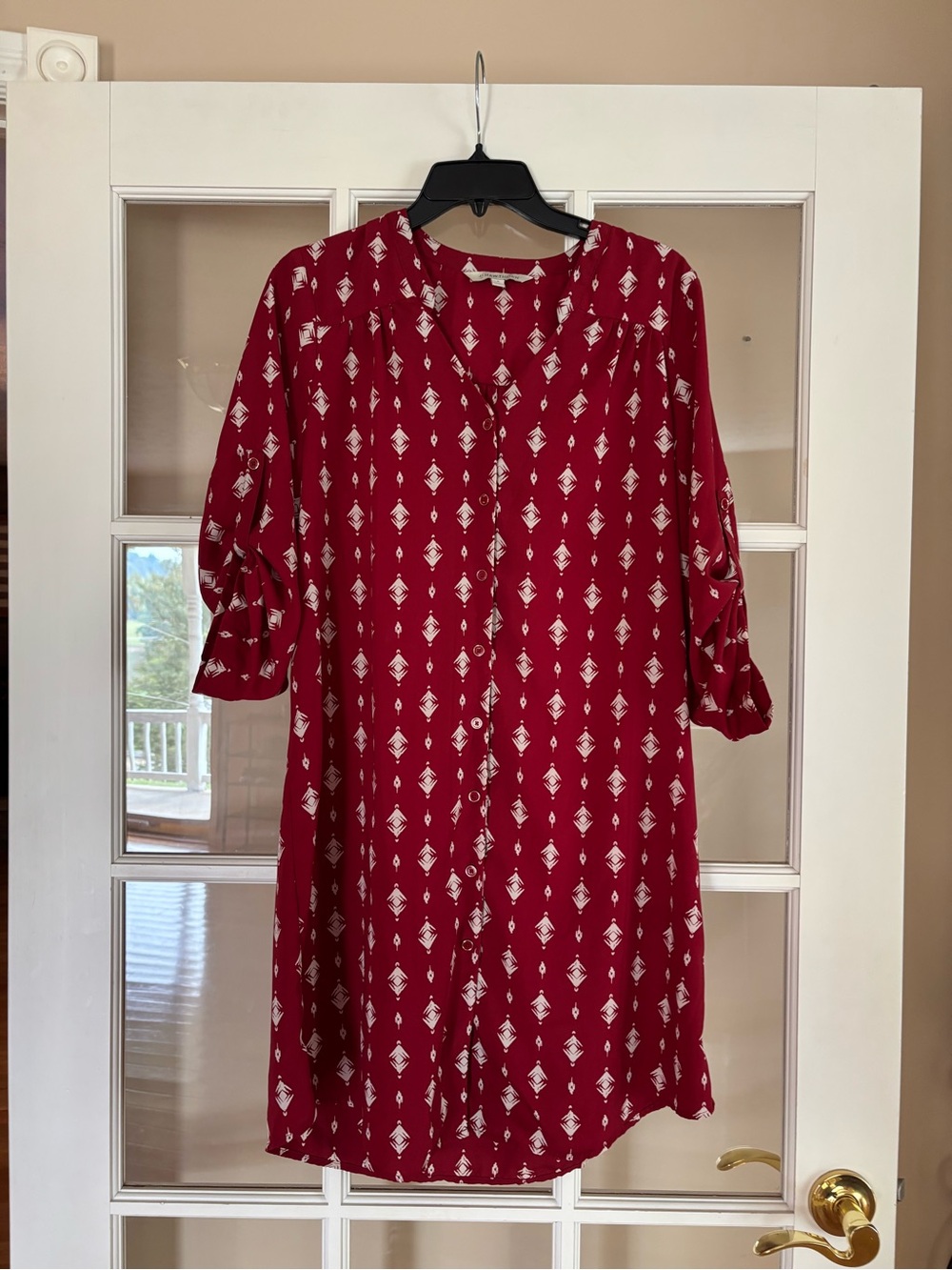 41 Hawthorn Burgundy Printed Button-Front Midi Dress